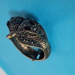 Vintage 2 Snakes Articulated Bangle Bracelet Rhinestones